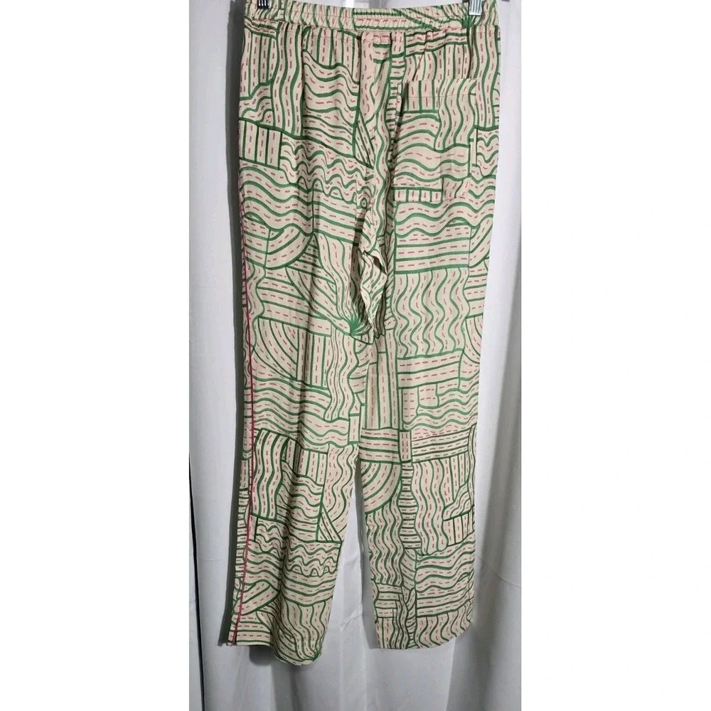ZARA Graffiti Linen Blend Pants S Boho Festival Summer Flare Multicolor‎ NWOT